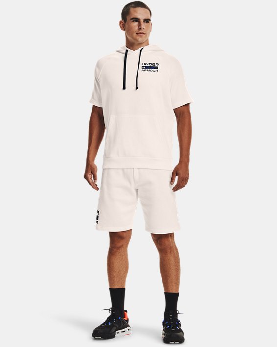 Men's UA Rival Fleece Signature Short Sleeve Hoodie, White, pdpMainDesktop image number 2